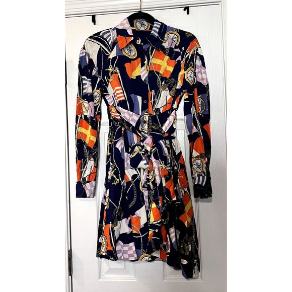 Anthropologie Maeve Shirtdress Buttondown Nautical‎ Navy Sailing Boat Size XS - Picture 3 of 9